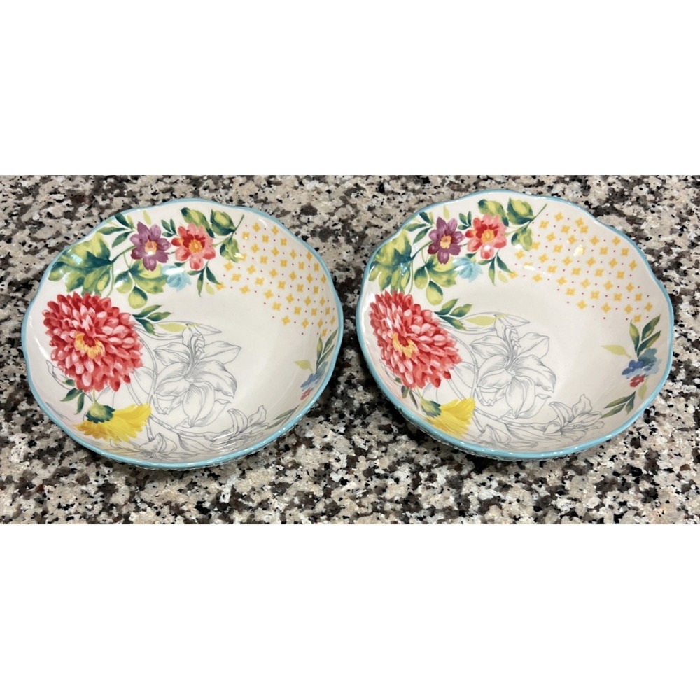 Set Of 2 Pioneer Woman Blooming Bouquet Pasta Soup Salad Bowls 7.5"